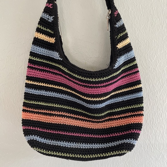 THE SAK Rainbow Striped Crochet 1 Strap Boho Shoulder Bag Purse - Picture 2 of 7